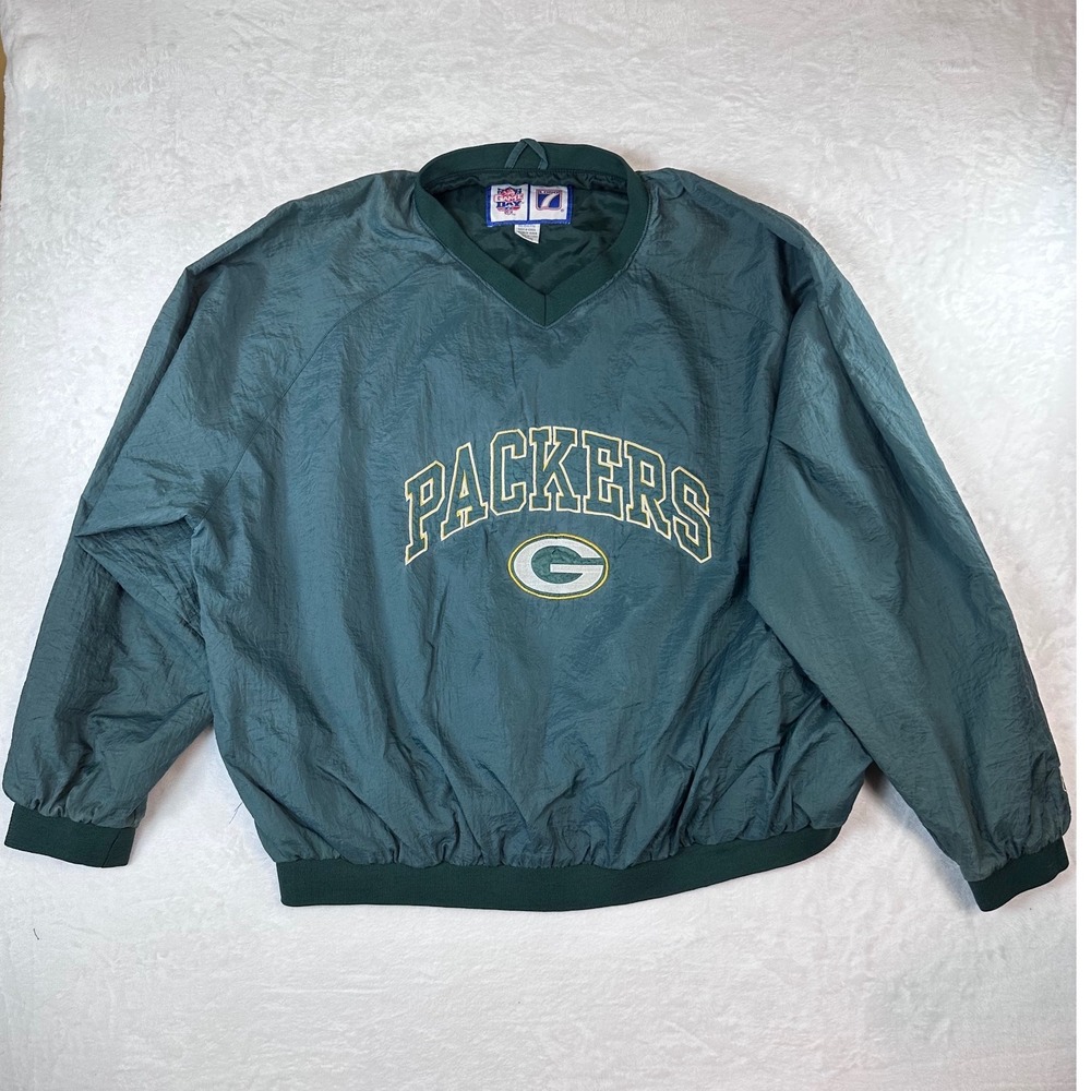 Vintage Logo 7 Green Bay Packers NFL Windbreaker Pullover Green XXL